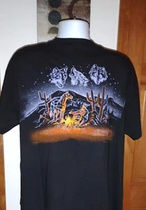 ¿Hábitat vintage?  Camisa Vaquera del Oeste Caballo Puntada Única Lobo Supervivencia al Fuego  - Imagen 1 de 4