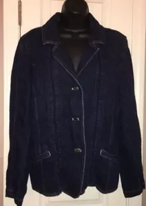 Giacca jeans J Jill denim scuro taglia 14 usata in ottime condizioni abbottonata misto lino cotone BELLA! - Foto 1 di 7