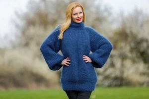 Suéter SuperTanya Azul Mohair Difuso Suave Acanalado Jersey Listo para Enviar Talla M-L - Imagen 1 de 8