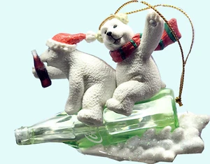 Bears sleding on Coke bottle tree ornament - Picture 1 of 1