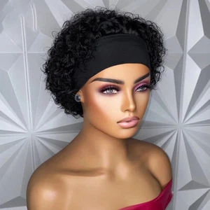 Peluca diadema de cabello humano corto onda brasileña instalación rápida rizada humana sin pegamento - Imagen 1 de 11