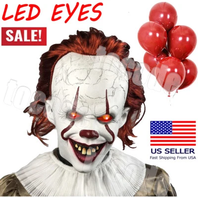 Scary Pennywise IT Payaso Máscara Completa EvilRed Eyes Horror Disfraz Juegos con disfraces Halloween Foto 1 de 4