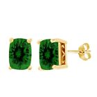 1.50 Ct Cushion-Cut Emerald 18K Yellow Gold Plated Stud Earrings