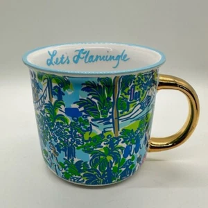 Taza de café LILLY PULITZER CERÁMICA ¡con adornos dorados! Lets Flamingle azul - Imagen 1 de 5