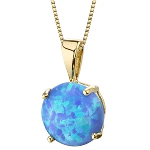 14 Karat Gelbgold 1,00 Karat erstellt blauer Opal Solitär Anhänger, 18 Zoll - Bild 1 von 4