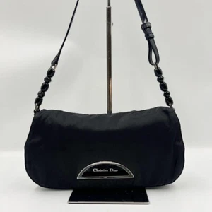 Auth CHRISTIAN DIOR Malice Pearl Shoulder Bag Black Nylon Vintage From Japan - Picture 1 of 15