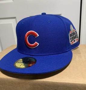 NEW ERA HAT CAP Chicago Cubs World Series Side Patch 59FIFTY Fitted SZ 7 3/8 NEW - Picture 1 of 11