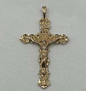 Colgante Crucifijo Cruz Oro Amarillo 10K Vintage 1 5/8" Largo - Imagen 1 de 6