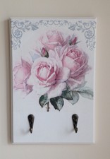 Hand Made Key Holder Decoupaged With Beautiful Pink Roses