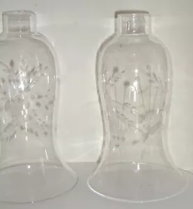 Pair Vintage Glass Chimneys etched -  for  candle, oil or electric lamp - Picture 1 of 7