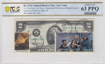 $2 1976 FED RES NOTE NY FR. 1935-B Signs: Jeff, Simon-Bicent FDOI PCGS 63 PPQ - Image 1 of 2