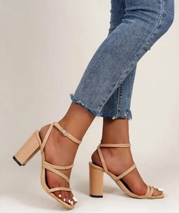 Women's Chunky Ankle Strap Pumps Shoes Ladies Dress Heel Sandals Khaki 8 1/2 8.5 - Picture 1 of 4