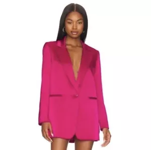 Alice + Olivia Denny Notch Raspberry Satin Blazer Jacket - Size 10 - Picture 1 of 14