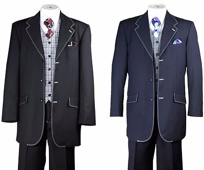 Men's  3 Buttons Jacket, Back Double Split, Double Vents, With Check Vest 2916V - Image 1 of 3