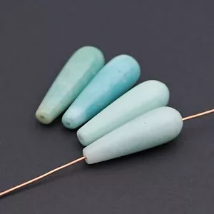 4 long light blue teardrop amazonite beads pastel stone drops avg 30mm - Picture 1 of 5