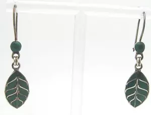 ORECCHINI PENDENTI LOVELY ESTATE VERDE TURCHESE INTARSIATO ARGENTO STERLING 950 FOGLIA - Foto 1 di 1
