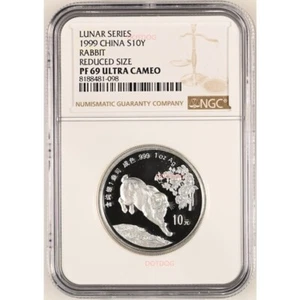 NGC PF69 UC 1999 China Coin Lunar Series Rabbit 1Oz Silver Coin Reduced Size - Picture 1 of 2