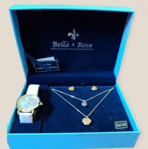 Bella & Rose Schmuckset mit Uhr Ohrringe Halskette Rosendesign NEU - Bild 1 von 3
