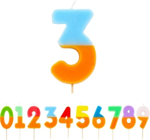 Orange and Blue Number 3 Candle for Cakes | Colourful Birthday Cake Topper Decor - Picture 1 of 12