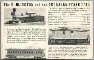 ANTIGUA POSTAL DE TRENES DE FERIA ESTATAL DE BURLINGTON Y NEBRASKA - Imagen 1 de 2