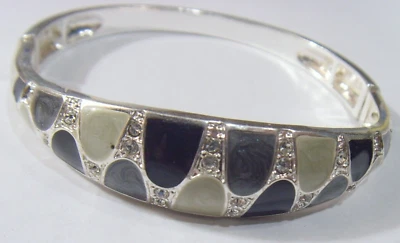 vintage silver tone metal NRT bracelet enameled Diamante Shark teeth 52614 - Image 1 of 4