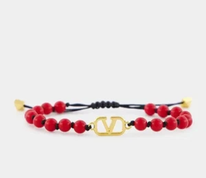 490 $ Valentino Garavani rotes V-Logo Signatur Perlenverzierung Armband - Bild 1 von 12