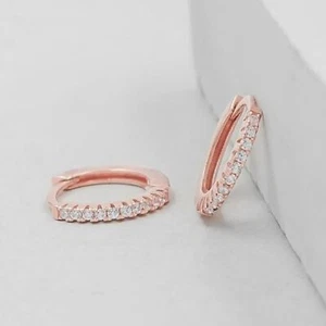 0.10 CT Round Natural Diamond Small Huggie Hoop Earrings 14K Rose Gold Finish - Picture 1 of 1