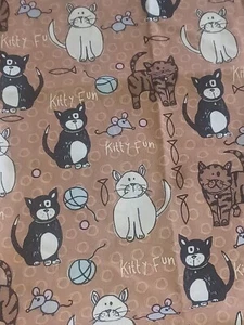 KITTY CAT FUN - CAT FABRIC - 21 INCHES - 100% COTTON - Picture 1 of 4