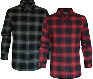 Plaid Flannel Shirt Lumberjack Yarn Dyed Check Brushed 100% Cotton with Pocket - Picture 1 of 7