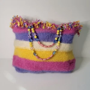 Vintage Handmade Hand Knit Colorful Confetti Hand Bag Purse Pink Purple Yellow - Picture 1 of 11