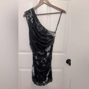 HELMUT LANG Damen Minikleid schwarz Totenkopf Print One Shoulder ärmellos gerafft - Bild 1 von 5