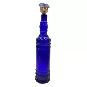 Bottiglia di vino in corda decorativa in vetro blu cobalto con tappo testa di marinaio - Spagna - Foto 1 di 11