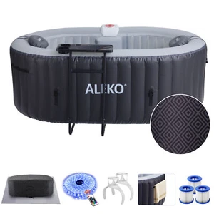 ALEKO Oval Inflatable 2 Prs Hot Tub 145 Gallon 100 Bubble Jets Black Diamond - Picture 1 of 11