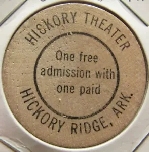Vintage Hickory Theatre Hickory Ridge, AR Wooden Nickel - #1 Medaille Arkansas - Bild 1 von 2