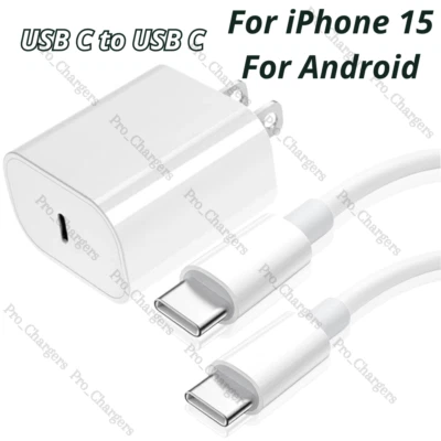 20W USB-C To Type C Power Adapter PD Fast Charge Cable For Android iPhone 15 Pro - Image 1 of 4