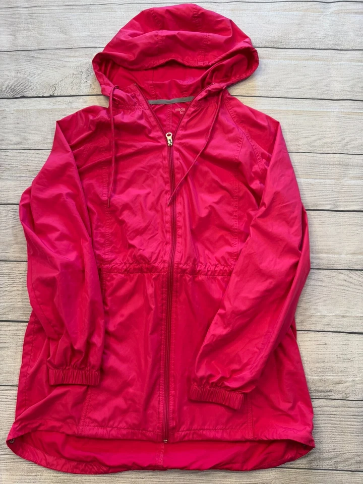 Made for Life Windbreaker Jacket Womens Small Bright Pink Cinch Waist Hooded - Image 1 of 4