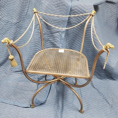 Jansen Maison Style Rams Head Foot Metal Chair Brass Tassel Trouvailles  - Image 1 of 4