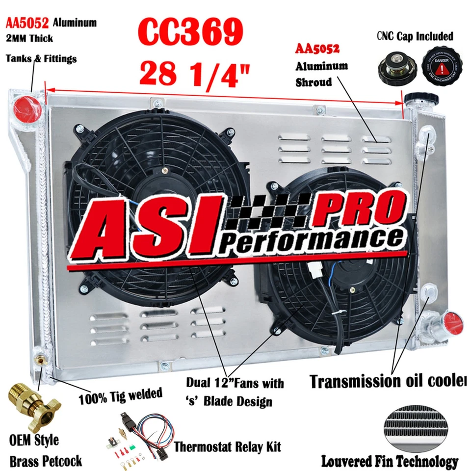 4-Row Radiator Shroud Fan Fit 67-1972 Chevy GMC C/K 69-72 Blazer 70-72 Jimmy Foto 1 de 4