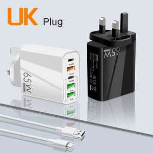 65W Quick Charger UK Plug Fast Wall Charger Power Adapter 5 Port USB-C PD Type C - Picture 1 of 16