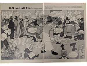Primer Día de Acción de Gracias Humor de Estados Unidos Handelsman Orig 1971 Punch Mag dibujos animados del Reino Unido 17x11" - Imagen 1 de 3