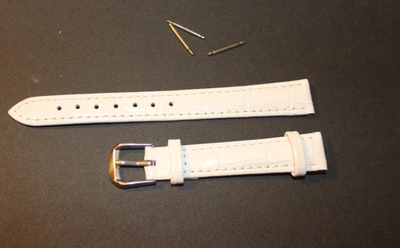 14mm White Women's Genuine Leather Watch Band Strap New Silver Clasp - Image 1 of 3
