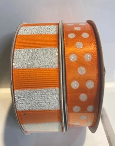 Celebrate It Orange & Silver Metallic 7/8 “ Ribbon  6 Yards  Each Spool 12 Yards - Picture 1 of 5