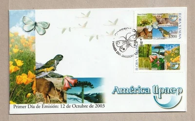 CHILE  COVER  FDC STAMPS 2003 -UPAEP - AMERICA -  FAUNA-BUTTERFLY - Image 1 of 2