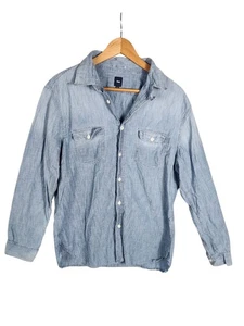 Vintage Gap Shirt Mens L Blue Denim Button Up Casual Work Shirt Pockets Faded - Picture 1 of 7