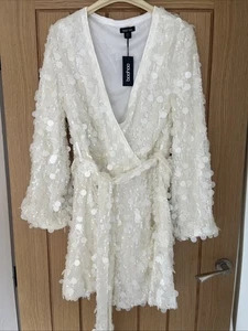 White Sequin Mini Dress Size 16 Long Sleeve - Picture 1 of 4