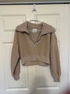 Jersey Abercrombie & Fitch Soft Colección A&F Recortado Media Cremallera PEQUEÑO Bronceado Foto 1 de 4