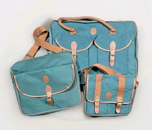 Polo Ralph Lauren set 3 pezzi borsa da viaggio tela verde pelle marrone vintage anni 90 - Foto 1 di 6