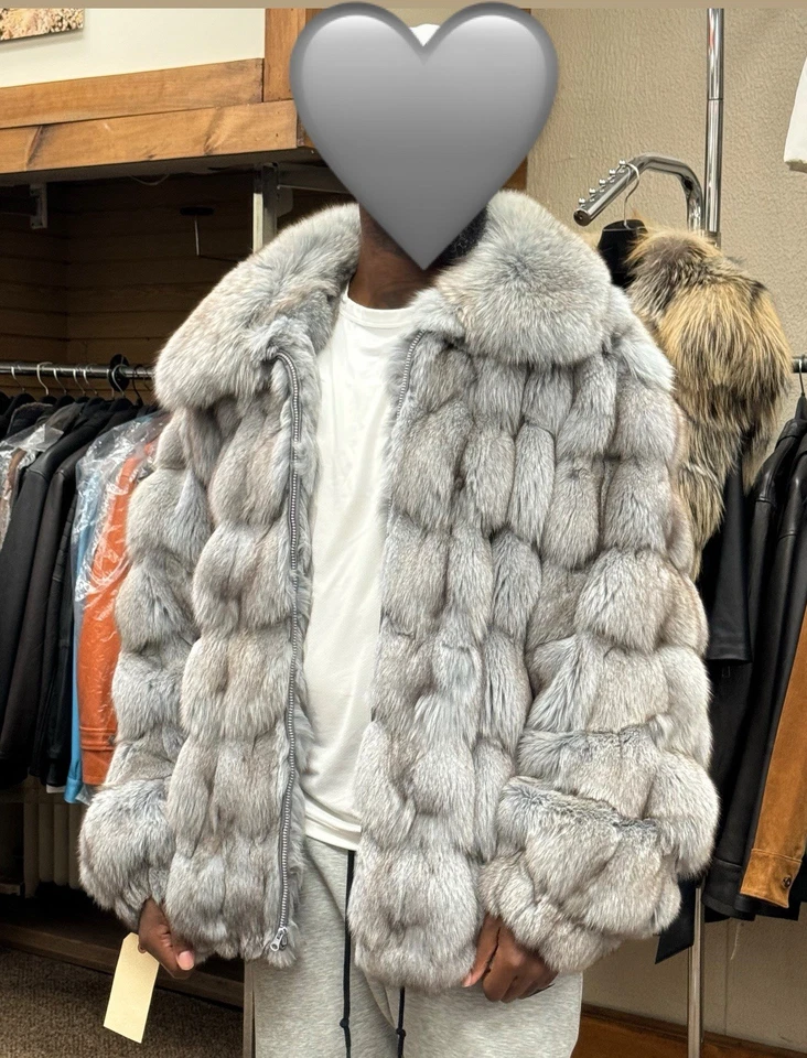 Abrigo de piel de zorro azul de diseñador para hombre 6 XL Foto 1 de 4