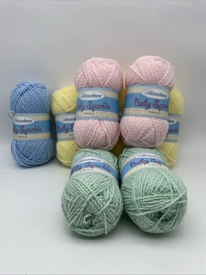 Lote de 8 PAQUETE de hilos brillantes para bebé Herrschners - Rosa, azul, verde, amarillo - NUEVO Foto 1 de 4