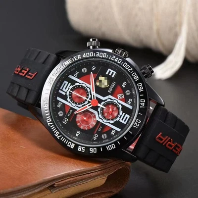 New Men's 44mm Luxury Chronograph Red Silicone Watch - Image 1 of 4